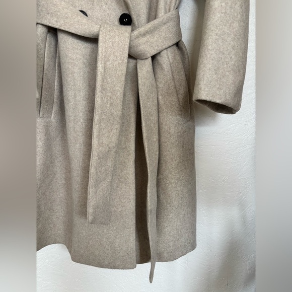 Zara Ecru Taupe Knit Hooded Belted Winter Coat - Picture 8 of 16